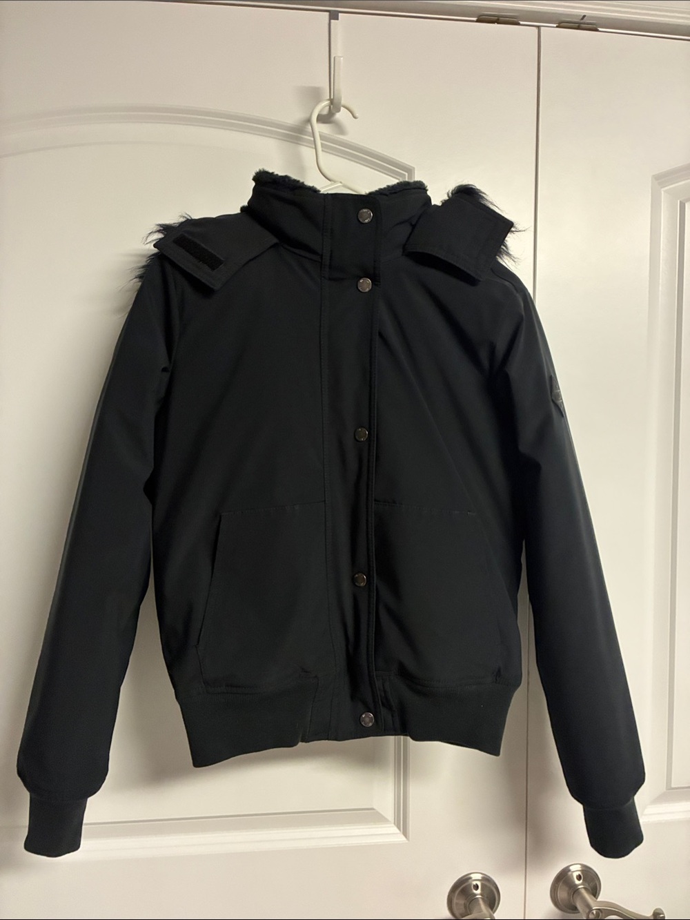 Hollister Black Bomber Jacket with Hooded Fur Trim